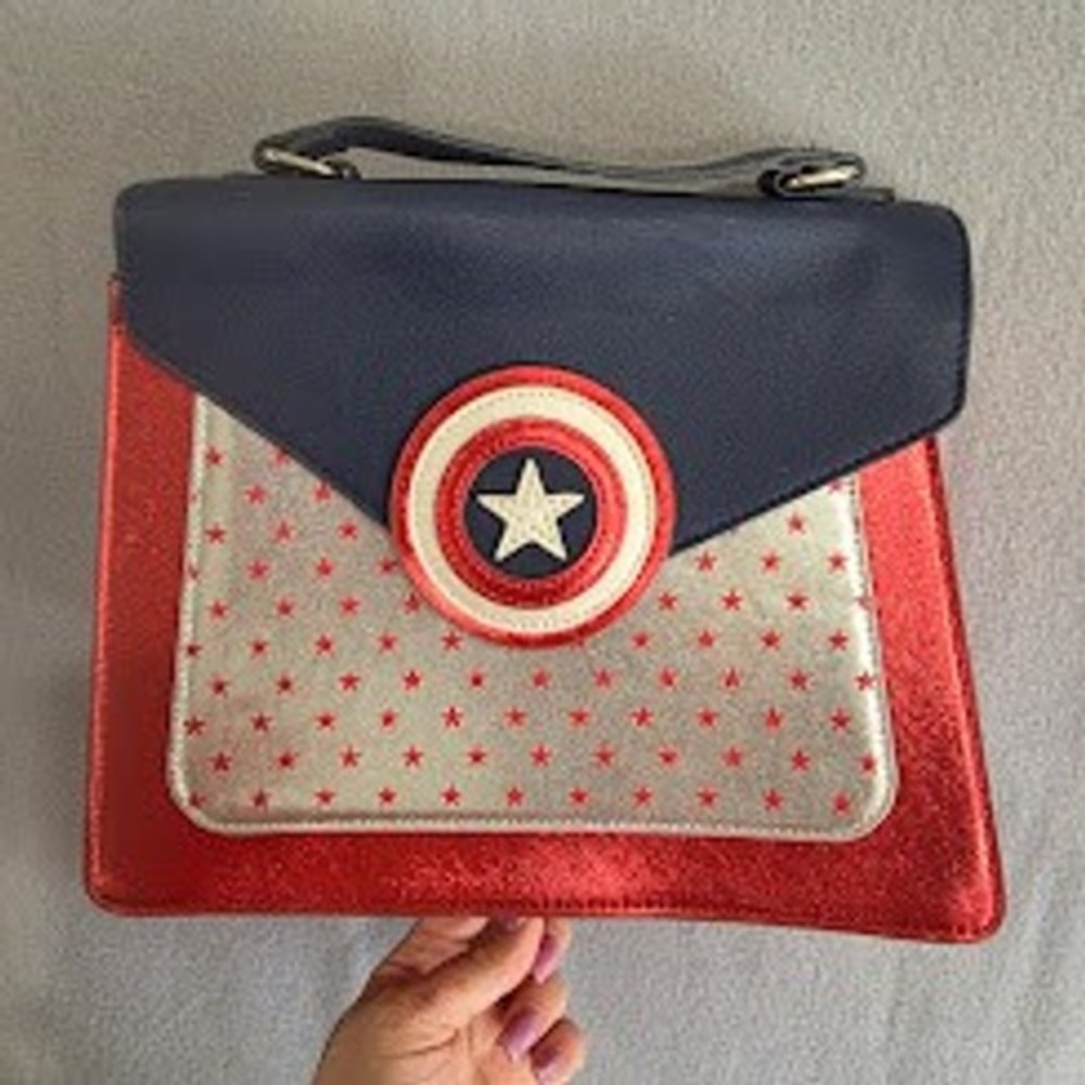 Danielle Nicole Marvel Captain America Crossbody Bag Shield Stars Metallic Red